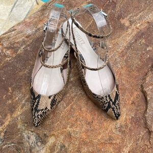 EUC SCHUTZ Snakeskin Pointed-Toe Ankle Strap Mules